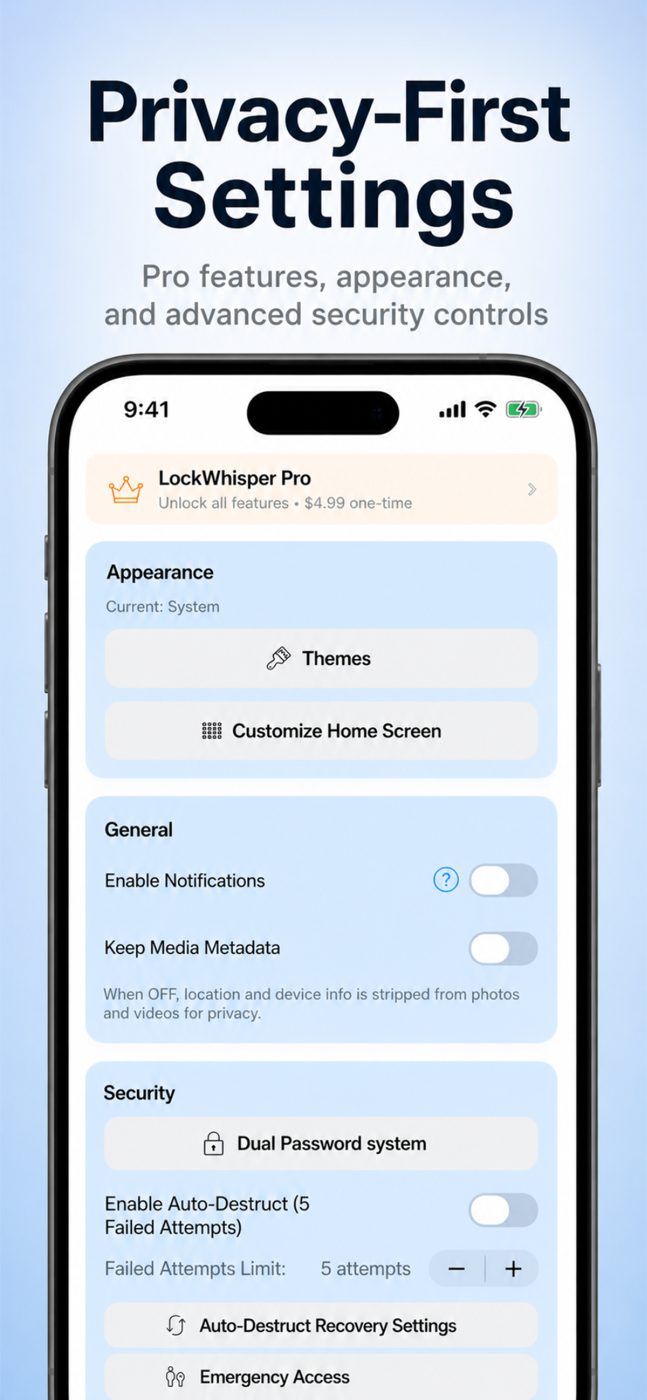 Tune LockWhisper for the way you work.